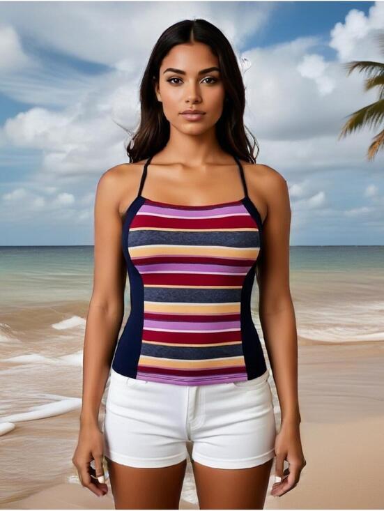 Nike Other - Nike swim tankini top racerback swimsuit women's sz m beach multicolor navy nwt